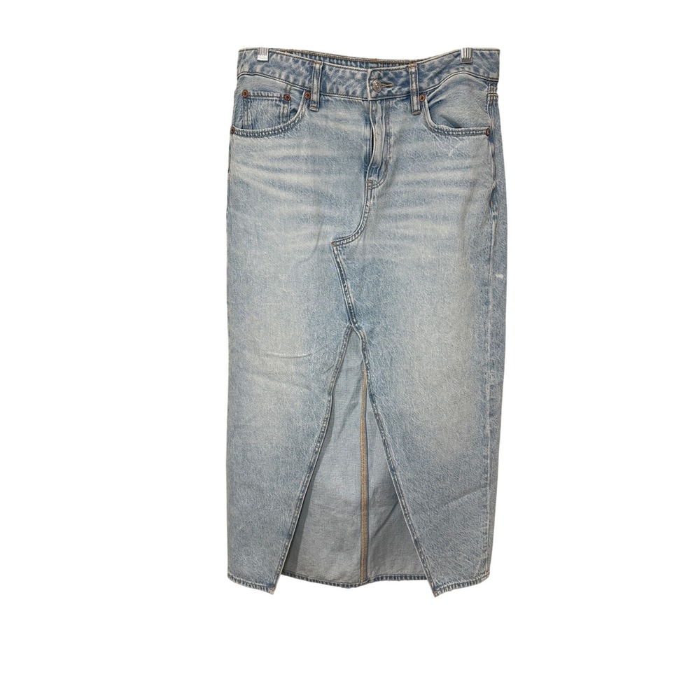 American Eagle Low Rise Maxi Denim Skirt Light Wash Front Slit Size 4 Western - Picture 2 of 8